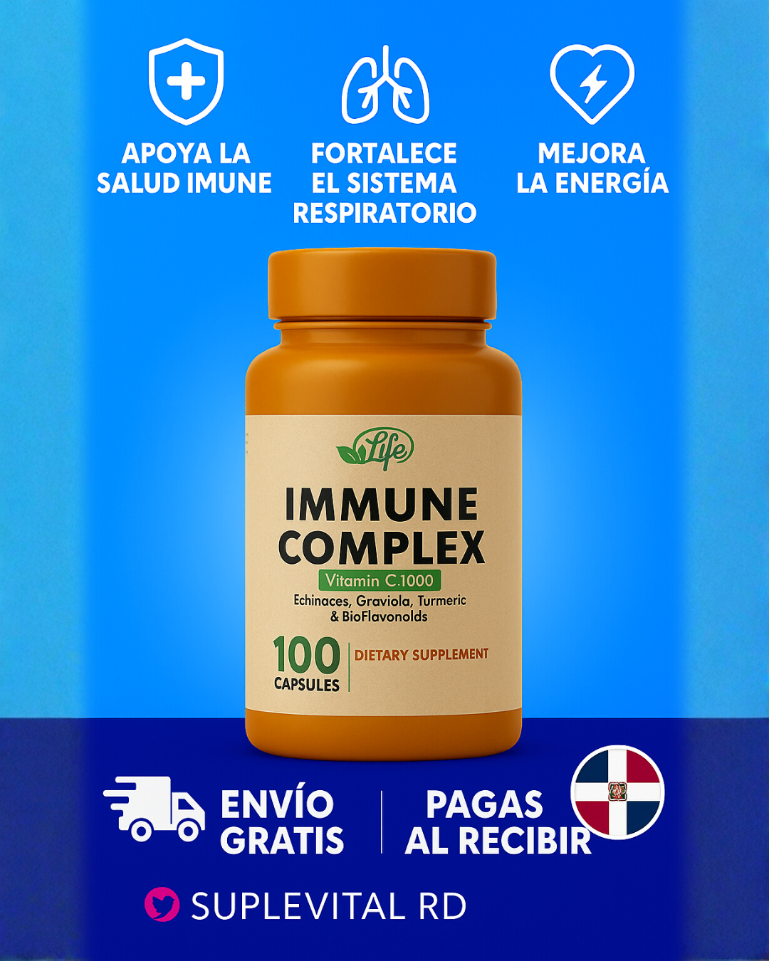 Immune Complex Vitamina C 1000 + D + Zinc (100 cápsulas) — Defensas fuertes y energía diaria en un solo frasco