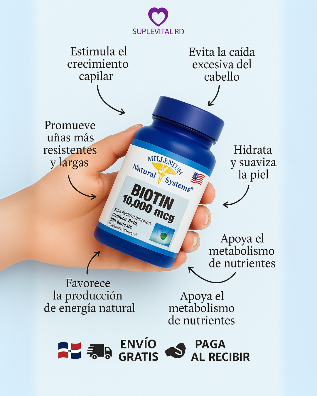 💇♀️ Biotina 10000 mcg (100 Capsulas) – Fortalece tu cabello, piel y uñas naturalmente