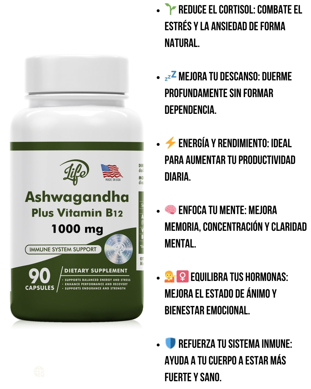 🌿 Ashwagandha Premium (90 Capsulas): Libérate del estrés y duerme mejor sin pastillas 🧘♀️