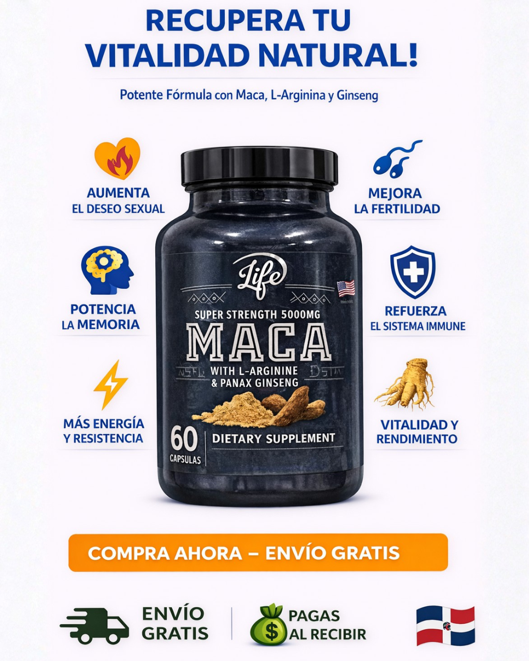 Maca Life Premium 60 cápsulas| Vitalidad natural, rendimiento físico y claridad mental desde la primera toma ⚡🌿