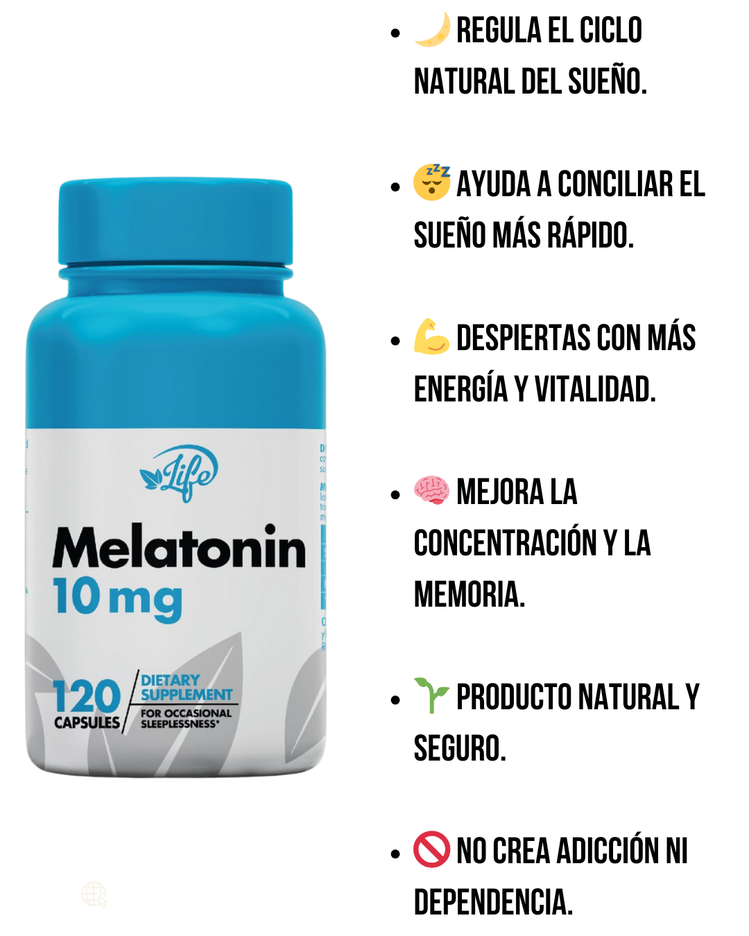 🌙 Melatonina 10MG (120 Capsulas) - 💊 Regula el ciclo natural del sueño & trata el insomnio sin crear adicción ni dependencia!