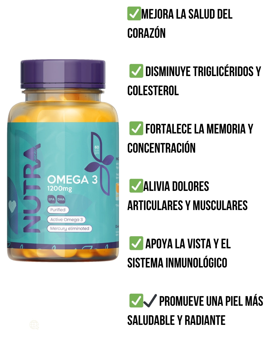 🐟💊 OMEGA 3 1200 MG x 60 Softgels – ¡Libre de Mercurio y de Alta Pureza!