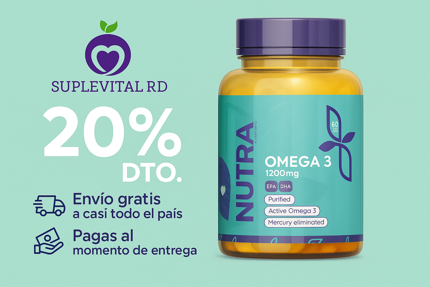 🐟💊 OMEGA 3 1200 MG x 60 Softgels – ¡Libre de Mercurio y de Alta Pureza!
