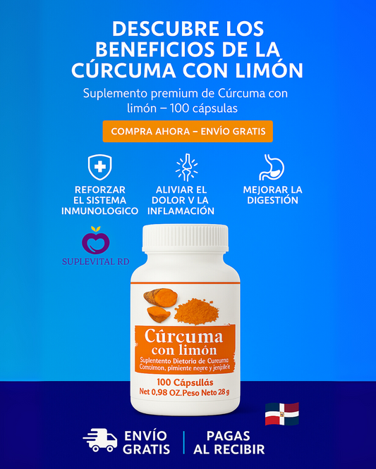 ✨ Cúrcuma con Limón, Pimienta y Jengibre – 100 Cápsulas Naturales ✨