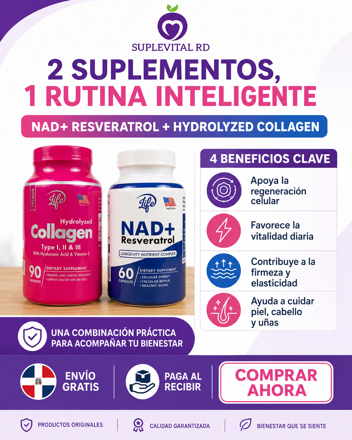 NAD+ Resveratrol + Colageno Hidrolizado – Vitalidad, Piel y Articulaciones