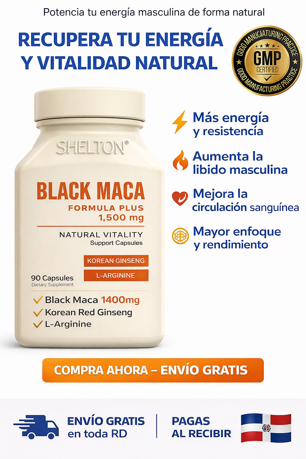 💪 Maca Negra Shelton 1500 mg (90 Capsulas) - Recupera tu Energía y Potencia Natural