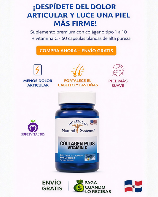 Colágeno Plus Millenium (60 Capsulas): 🔥¡Despídete del dolor articular y luce una piel más firme!