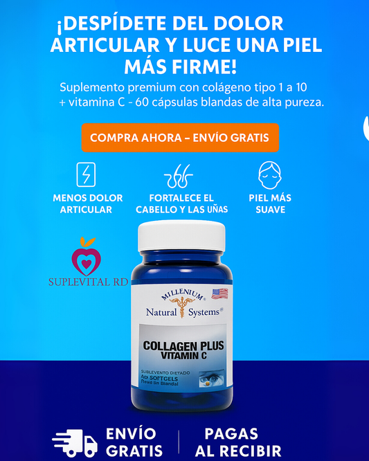 Colágeno Plus Millenium (60 Capsulas): 🔥¡Despídete del dolor articular y luce una piel más firme!