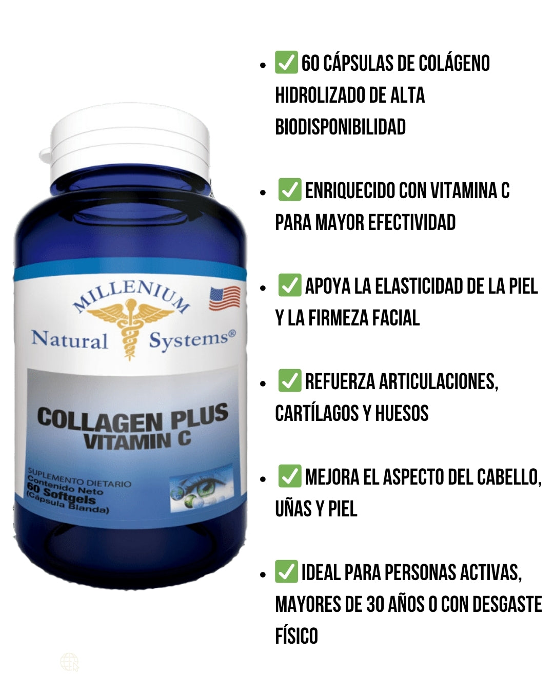 Colágeno Plus Millenium (60 Capsulas): 🔥¡Despídete del dolor articular y luce una piel más firme!