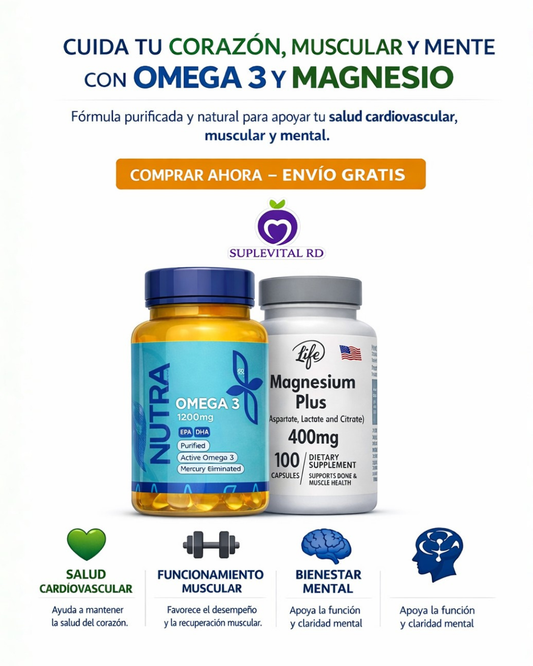 Combo Omega-3 1200 mg (60 cápsulas) + Magnesium Plus 400 mg (100 cápsulas) — Energía, enfoque y corazón fuerte en un solo clic 🚀