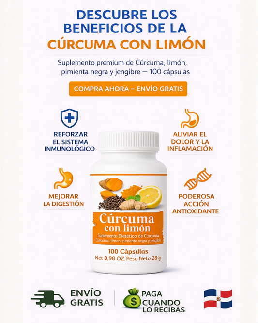 ✨ Cúrcuma con Limón, Pimienta y Jengibre – 100 Cápsulas Naturales ✨
