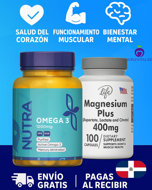 Combo Omega-3 1200 mg (60 cápsulas) + Magnesium Plus 400 mg (100 cápsulas) — Energía, enfoque y corazón fuerte en un solo clic 🚀
