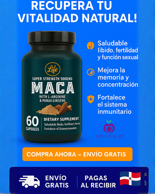 Maca Life Premium 60 cápsulas| Vitalidad natural, rendimiento físico y claridad mental desde la primera toma ⚡🌿