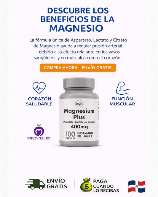 💙MAGNESIUM PLUS 400mg – 100 cápsulas | Salud cardiovascular, bienestar integral y mejor descanso