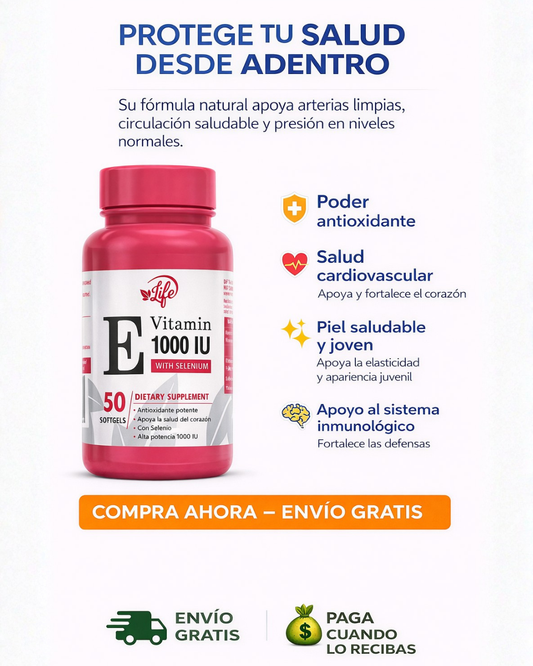 🩷 VITAMINA E 1000 IU CON SELENIO | Protege tu cuerpo desde adentro y luce una piel más saludable