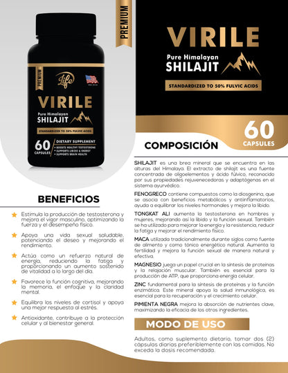 SHILAJIT Premium – 60 Cápsulas de Impulso Masculino | Actívate desde adentro: potencia, claridad y resistencia.