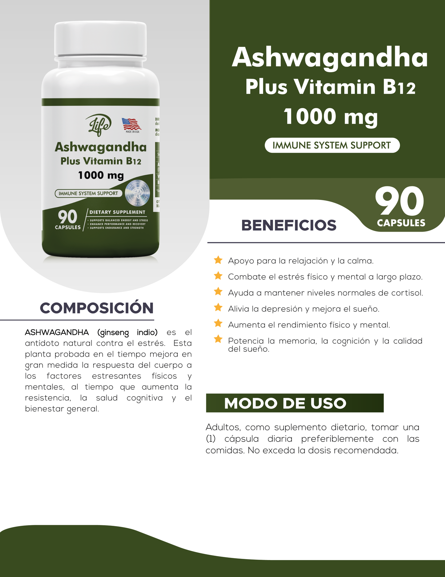 🌿 Ashwagandha Premium (90 Capsulas): Libérate del estrés y duerme mejor sin pastillas 🧘‍♀️